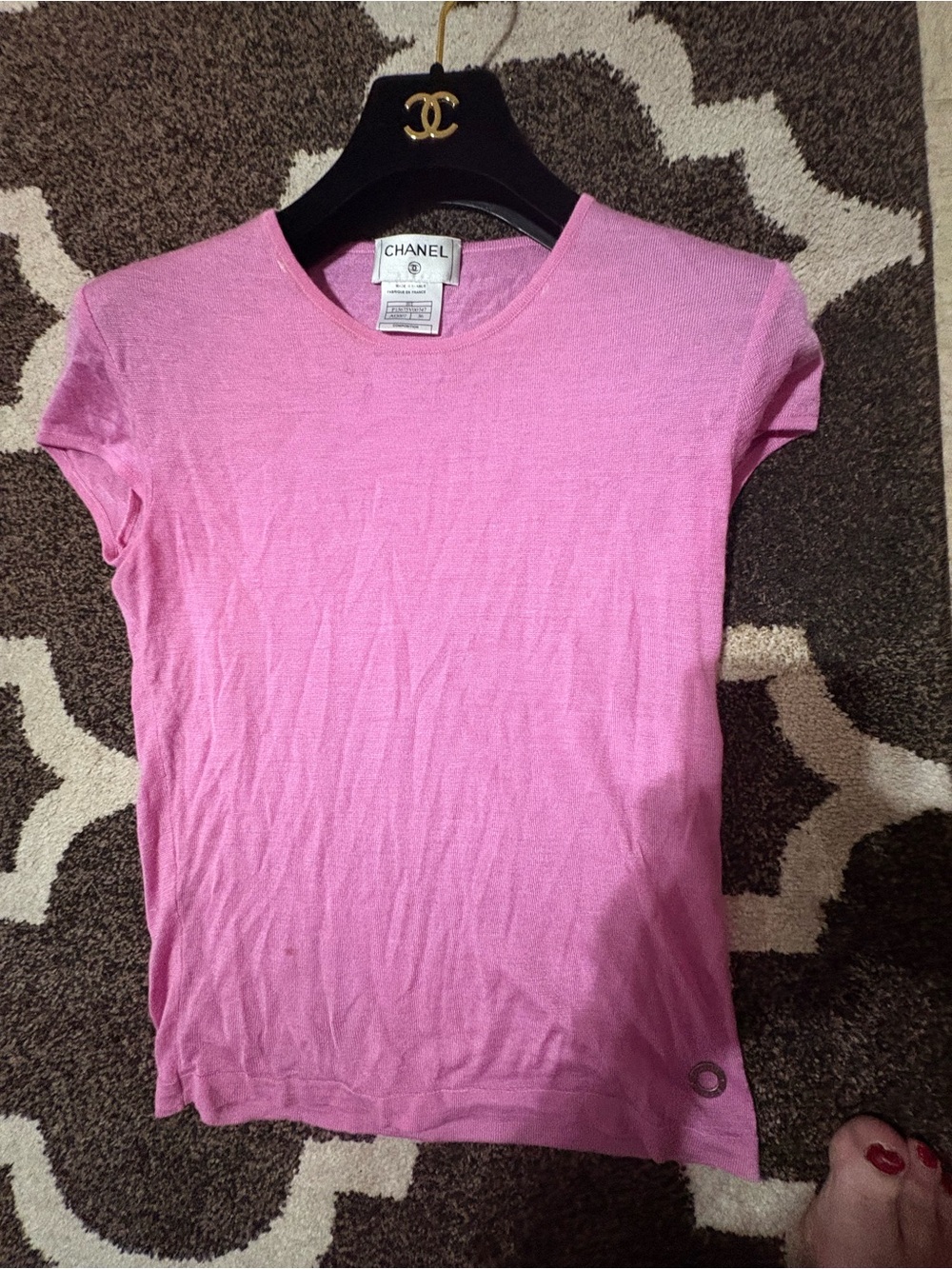 CHANEL Pink Knit Short Sleeve Tee
